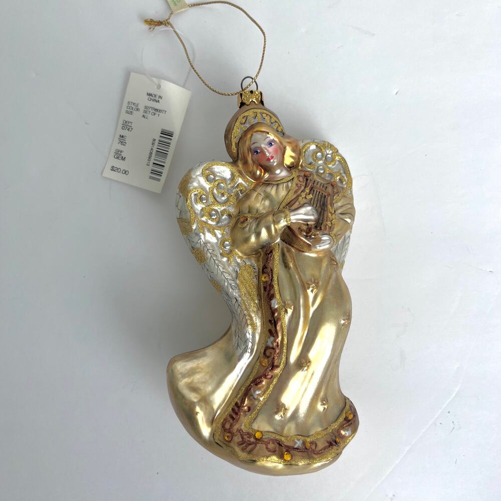 Vintage Dillard's Trimmings Blown Glass Angel Christmas Ornament Original Box